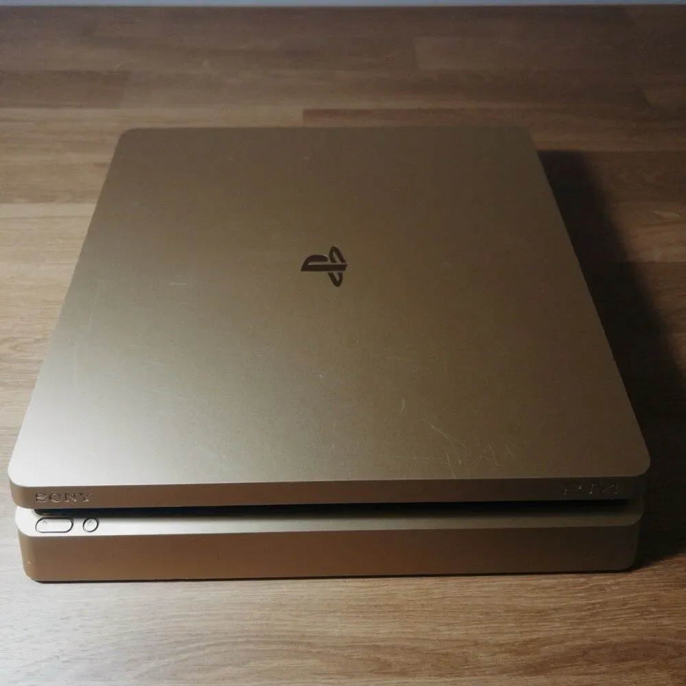 Sony PlayStation 4 Slim Gold Console 1TB Bundle w/ 2 Controllers, Power Cable